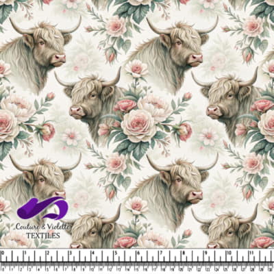 Highland Cows Among Delicate Roses