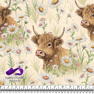 Highland Cows Among Daisy Flowers