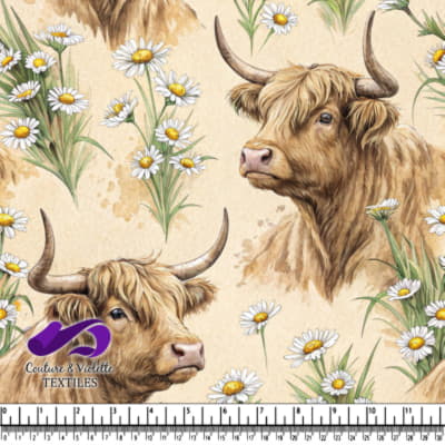 Highland Cows and Daisies Pattern