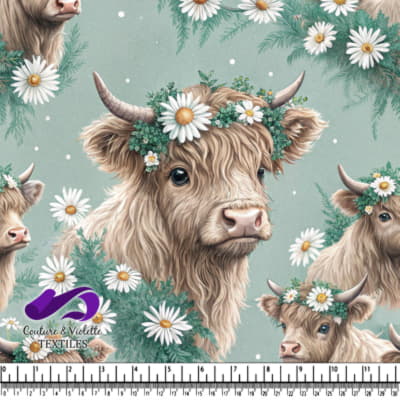 Vache des Highlands avec Couronne de Marguerites