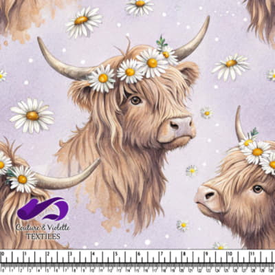 Highland Cow with Daisy Crown Pattern