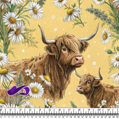 Highland Cows and Daisies Pattern