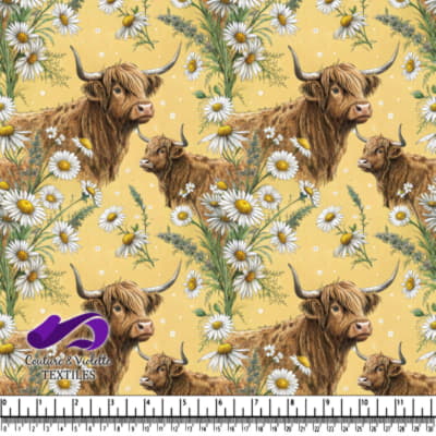 Highland Cows and Daisies Pattern