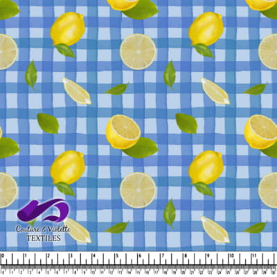Motif de Citron sur Tissu à Carreaux Bleus