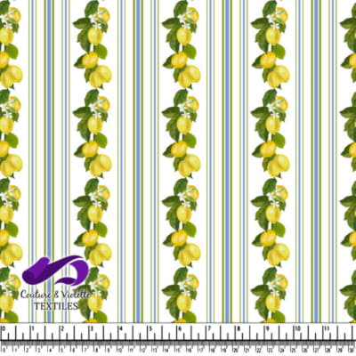 Lemon Vine Pattern with Vertical Stripes