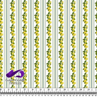 Lemon Vine Pattern with Vertical Stripes