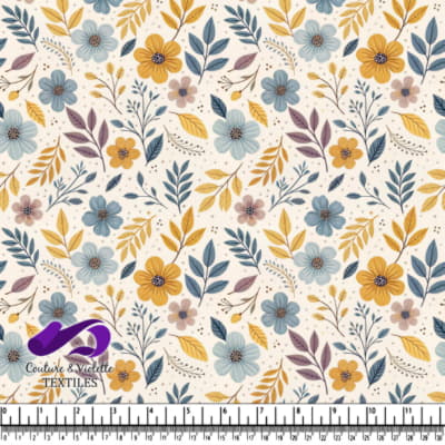 Autumn Floral Pattern with Blue and Yellow Flowers