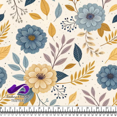 Autumn Floral Pattern with Blue and Yellow Flowers