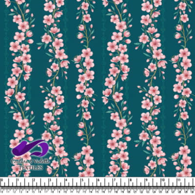 Fleurs de Cerisier Roses sur Fond Turquoise