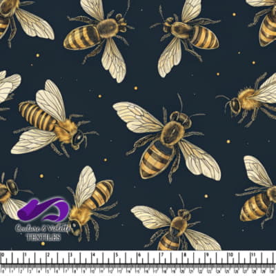 Golden Bees on Dark Background Pattern