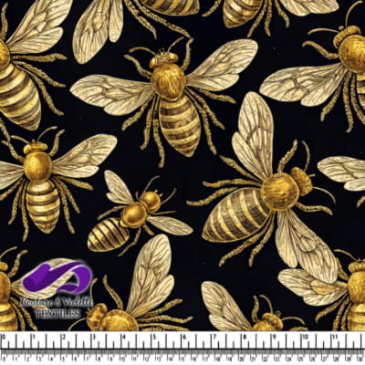Golden Bees on Black Pattern