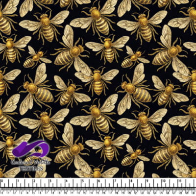 Golden Bees on Black Pattern