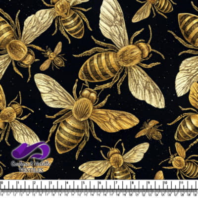 Golden Bees Pattern on Black Background