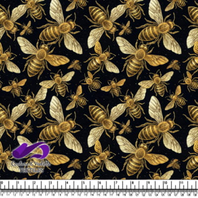 Golden Bees Pattern on Black Background
