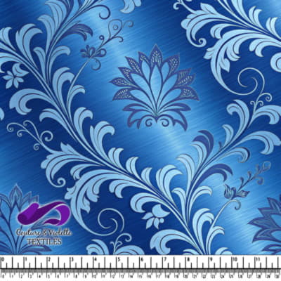 Blue Floral Scroll Textile Pattern