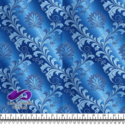 Blue Floral Scroll Textile Pattern