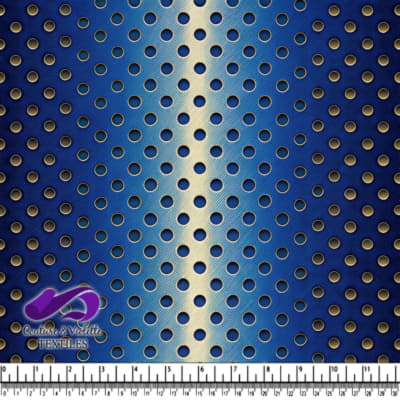 Blue and Gold Metallic Polka Dot Fabric Pattern
