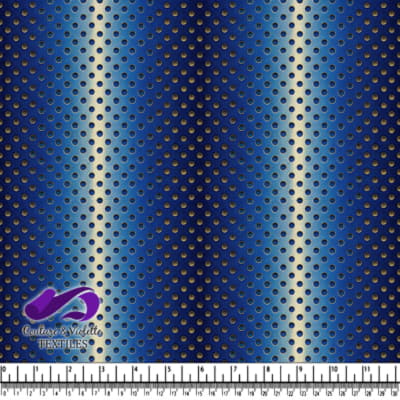 Blue and Gold Metallic Polka Dot Fabric Pattern