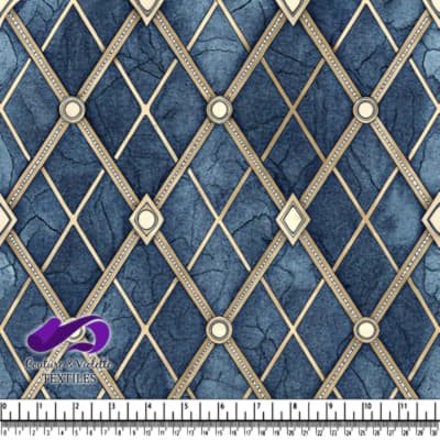 Tissu à Motif Diamant Bleu et Or