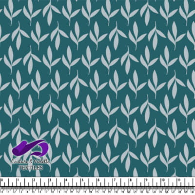 Blue Leaf Pattern Fabric Design