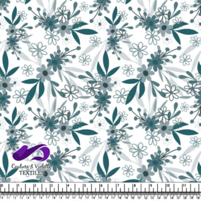 Teal and Gray Floral Leaf Pattern