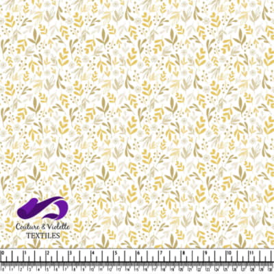 Golden Floral Leaf Pattern Fabric Design