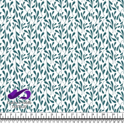 Teal Abstract Leaf Pattern Fabric Design