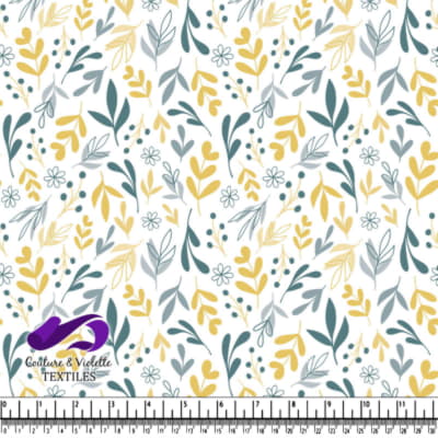 Floral Leaves Pattern with Yellow and Blue Green
