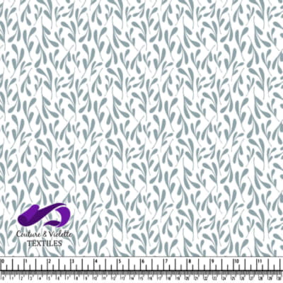 Blue Leafy Pattern on White Fabric