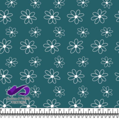 Simple White Doodle Flowers on Teal Background