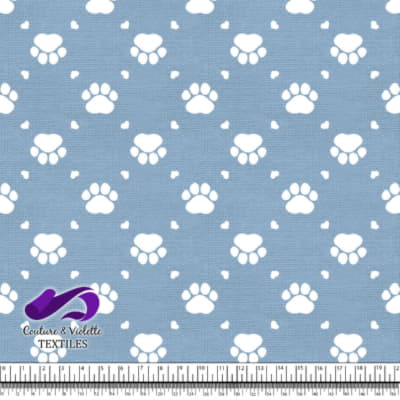 Cat - paws surround by littles hearts on clear sky blue texture