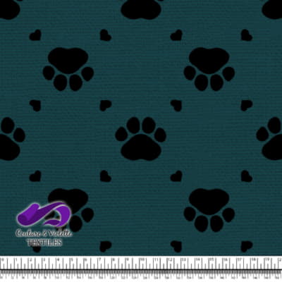 Cat - paws surround by littles hearts on deep teal texture