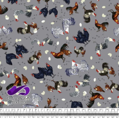 Roosters and hens - Flock on Chiseled Stone background