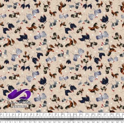 Roosters and hens - Flock on Tapioca background