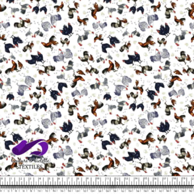 Roosters and hens - Flock on white background