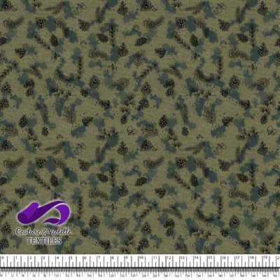 Conifères et taches vert foncé sur fond olive