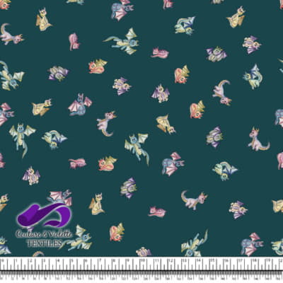 Dragons - Gentils dragons sur fond sarcelle profond