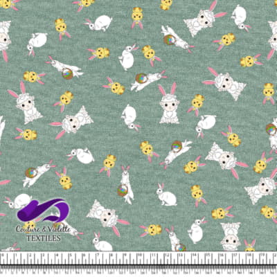 Pâques - Furets mignons avec leurs amis sur fond vert granit