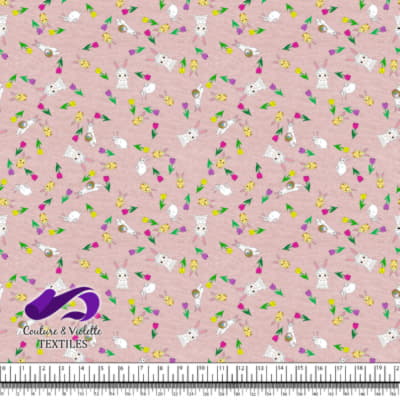 Easter - Ferrets and friends with tulips on lotus pink background