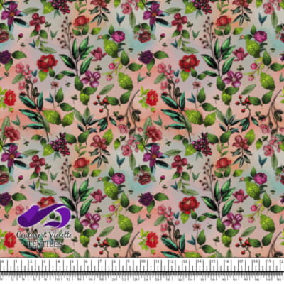 Embroidery bloom - Roses sur fond corail