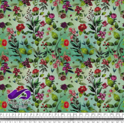 Embroidery bloom - Roses on green background