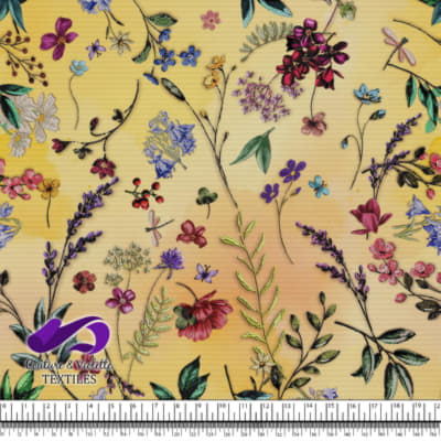 Embroidery bloom - Wildflowers on soft Yellow  background