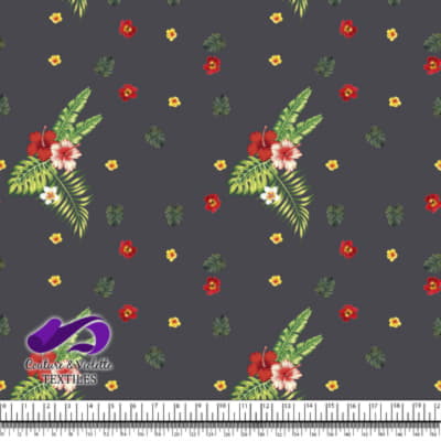 Tropical - hibiscus et palmier - Anthracite