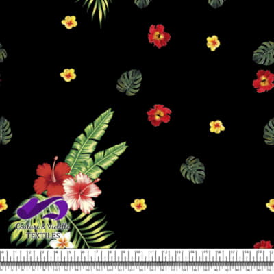 Tropical - hibiscus et palmier - Noir