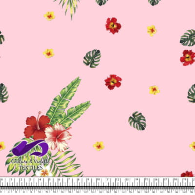 Tropical - hibiscus et palmier - Rose