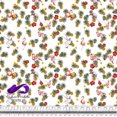 Tropical - Flore et flamants - Blanc