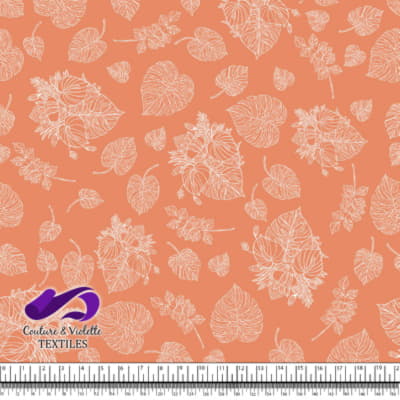 Monstera - Outline white - Coral