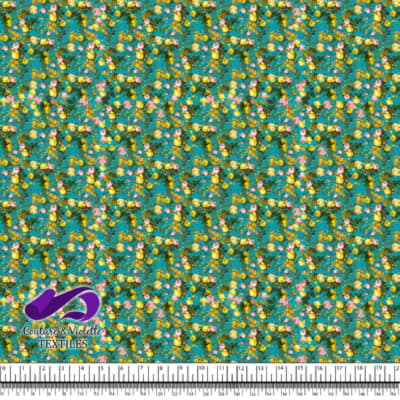 Microfleurs - Roses jaunes sur fond peacock