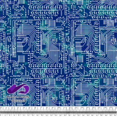 Techno - Circuit - White on blue background