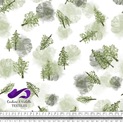 Mountain - Watercolor Green Pine Trees Winter